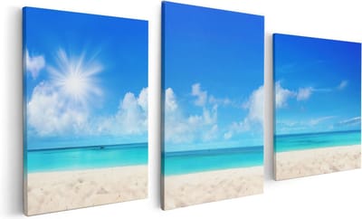 Artaza Canvas Schilderij Drieluik Strand En Zee Met Helder Witte Zand - 120x60 - Foto Op Canvas - Canvas Print