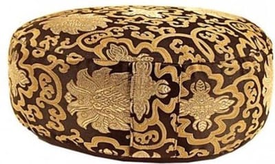 Meditatiekussen zwart lotus patroon - 33x17 - Boekweit - Polyester - Katoen - Zwart - Goud - L