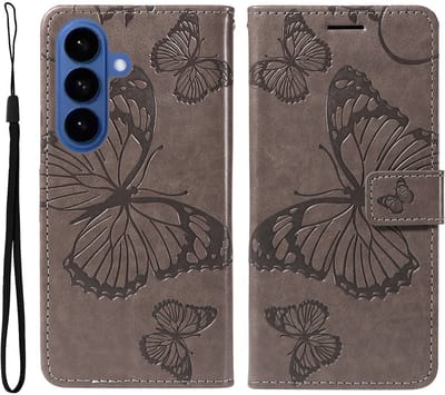 Coverup Hoesje - Geschikt voor Samsung Galaxy S26 Plus Hoesje - Coverup Vlinders Book Case - Taupe Grijs