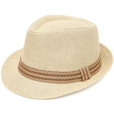 Chapeau Trilby Belfry en Lin Rétro Respirant Polyvalent Fedora Chapeau de Soleil Protection Solaire Petit Bord Chapeau Panama Trilby Homme beige