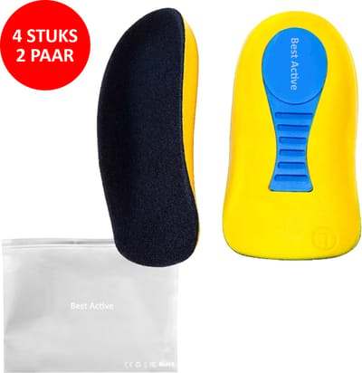 Best Active - Hielspoor Zooltjes - Sport Inlegzool - Hielbeschermers - Inlegzolen - Hielspoor - 4 Stuks voor Maat 35-40 (2 Paar) - Blauw/Geel