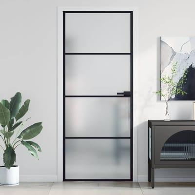 vidaXL - Binnendeur - smal - 83x201,5 - cm - gehard - glas - en - aluminium - zwart