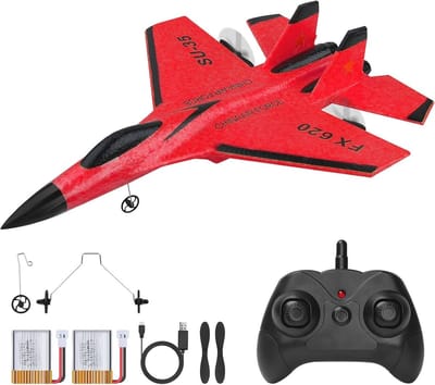 RC Vliegtuigen, 2,4 GHz 2CH Vliegtuig SU35 Vechter, 2CH RC Vliegtuig RTF voor Beginners Kinderen en Volwassenen, FX620 Vliegtuigspeelgoed met Gekleurde Lichten, Rood