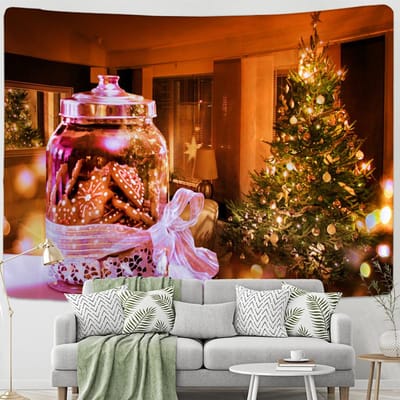 Feestelijke Wandtapijt Kerstboom Open Haard Warm Thuis Muurhanger Achtergrond Hippie Slaapkamer Decoratie Cadeaus 95x70cm