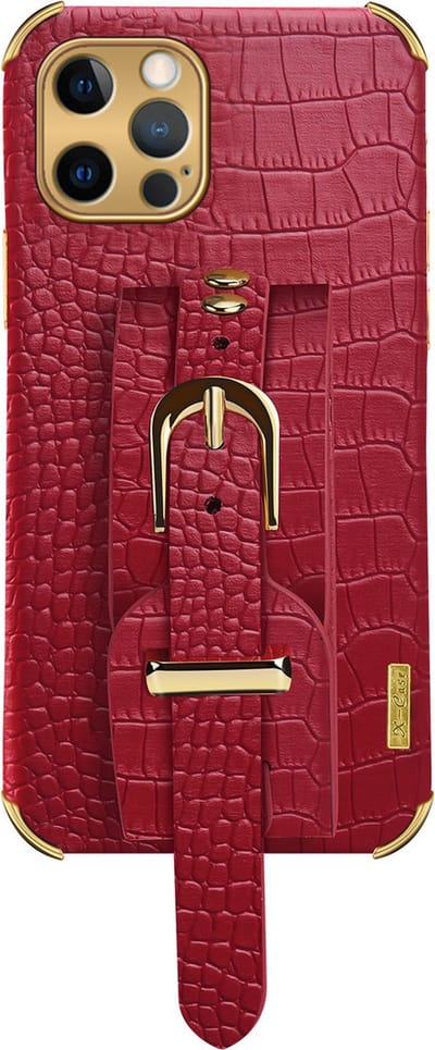 Hoesje geschikt voor Samsung Galaxy A52S - Backcover - Slangenprint - Handvat - Gesp - Kunstleer - Rood