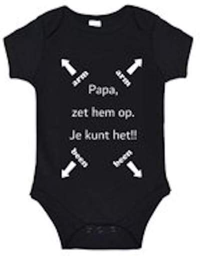 100% katoenen Romper "Papa, zet hem op. Je kunt het!!" Unisex Katoen Zwart/wit Maat 62/68