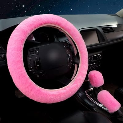 Famanu – Universele pluche stuurhoes, set van 3, comfortabele antislip voor auto-accessoires, 36-39 cm, roze