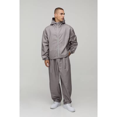 Regular Fit Nylon Geruite Trainingspak Met Rits En Col | Stone | Size XS