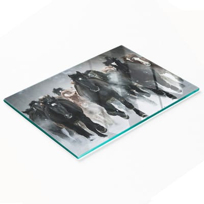 Decoratieve glazen snij- en serveerplank met galopperende paarden, 80x52 cm