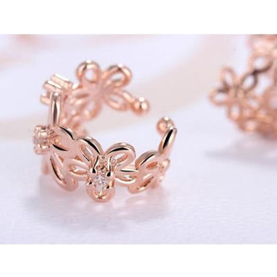 925 Sterling Zilver Charmante Bloemvormige Clip-on Oorbel met Zirkoon Versierde Oorlel Niet Gepiercete Oorbellen S-E398 rosé gouden kleur