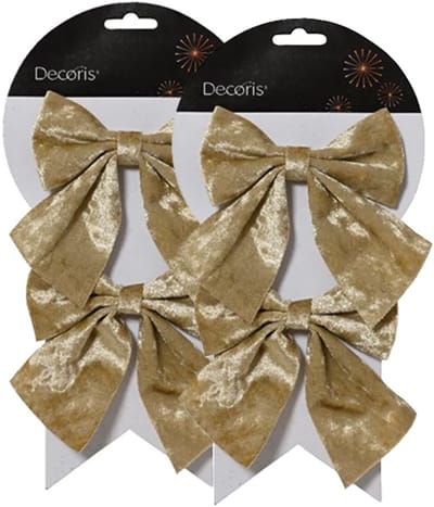 Decoris Kerstornamenten strikken - 4x - velvet creme - 12 x 13 cm - kerstboomstrikjes - kerststrikken - strikjes