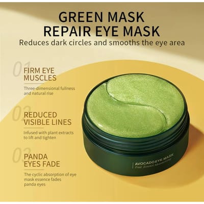 Lot de 60 masques pour les yeux au collagène doré à l'avocat, anti-cernes, anti-poches, hydratants, raffermissants, produits de soins de la peau vert