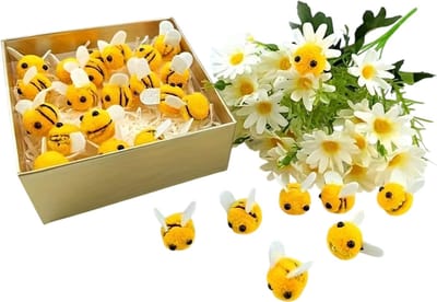 20 Stuks Mini Bij Pompon Decoraties – Schattige Knutselmaterialen voor Knutselen met Kinderen, DIY Handwerk, Feestdecoratie, Scrapbooking en Bloemstukken