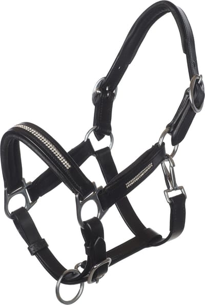 MHS Leren Halster Bling Mini Jaarling Zwart / Zilver