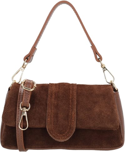 Charm London Mariëlle Schoudertas - Crossbody - Suede en Leer - Gouden Details - Verstelbare Band - Overslag - Dames - Leren Dames Tas - Bruin