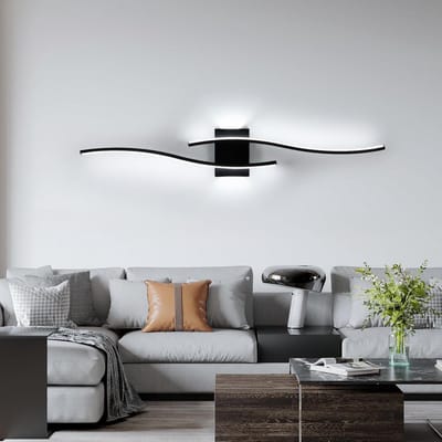 LED-wandlamp voor binnen, 27W 3000LM eenvoudige moderne wandlamp met lijnen, 6500K koelwit licht, zwarte wandlamp voor binnen, slaapkamer, woonkamer, eetkamer, gang en trap