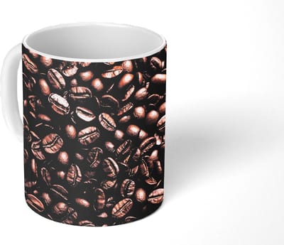 Mok - Koffiemok - Bonen - Close-up - Donkerbruin - Mokken - 350 ML - Beker - Koffiemokken - Theemok