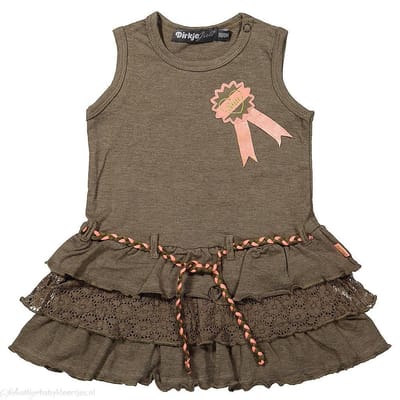 Jurkje mouwloos Sunshine army green melee + neon peach maat 116