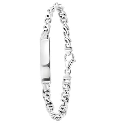 Lucardi Heren Gerecycled zilveren plaatarmband gourmetschakel. - Armband - 925 Zilver - Zilverkleurig - 22 cm