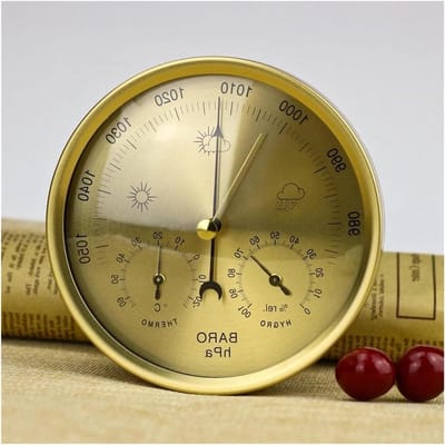 Barometer Weerstation - Weerindicator Atmosfeerdruk - Weersvoorspelling Thuis - Geen Onderhoud Nodig - 13.2 x 4.3 cm - Goudkleurig