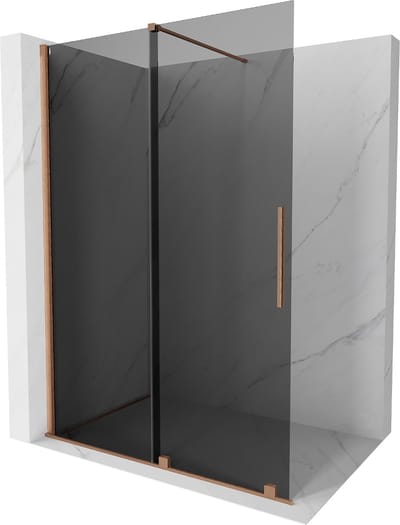 Mexen Velar schuifbare douchewand Walk-in 140 x 200 , grafiet 8 mm, geborsteld koper - 871-140-000-43-65