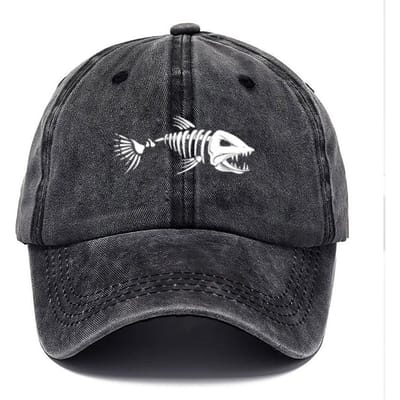 Casquette de baseball en coton lavé vintage avec imprimé arêtes de poisson personnalisable, réglable, usée, unisexe, casquette de camionneur pour hommes, femmes, chapeaux d'extérieur black