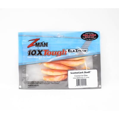 Zman Soft Lure Jerk ShadZ Geparfumeerd 4 Inch 5/Pack Coconut Ice Glow (4452) white