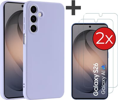 Hoesje geschikt voor Samsung Galaxy S26 hoesje zacht siliconen met 2 Stuks gehard glas Screenprotectors - Arara backcover - Lila
