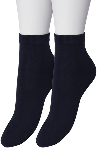Bonnie Doon Basic Quarter Sokken Dames Donker Blauw maat 36/42 - 2 paar - Quarter Katoenen Sok - Boven de Enkel - Gladde Naden - Brede Boord - Uitstekend Draagcomfort - 2-pack - Multipack - Enkelsokken - Donkerblauw - Navy - OL941101.102