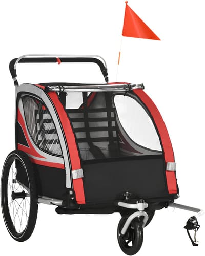 2-in-1 Kinderfietskar – Kinderhanger / Fietstrailer voor Kinderen – Multifunctionele Trailer voor Fietsgebruik – Rood