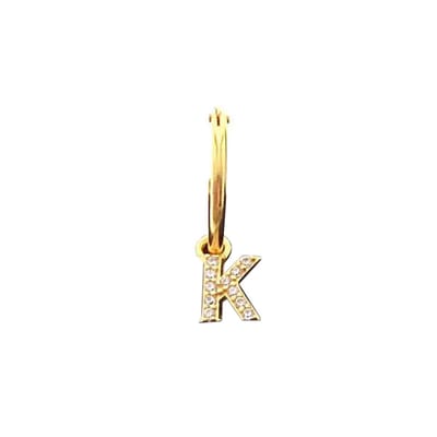 New Bling 9NB 906K Zilveren Oorring met letterhanger - Zirkonia - K - Half Paar - Goudkleurig