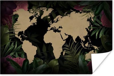 Poster 30x20 cm - Wereldkaart - Bladeren - Jungle - Posters - Kamer decoratie - Wanddecoratie woonkamer - Muurdecoratie slaapkamer