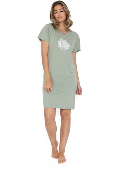 Cocodream dames nachthemd korte mouw - maat M - Wildlife - 100% katoen - groen