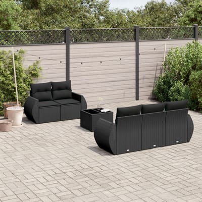 vidaXL - 6-delige - Loungeset - met - kussens - poly - rattan - zwart