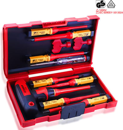 Schroevendraaierset - Gereedschapset van 12 delig - Schroevendraaiers - Verwisselbaar handvat - Schroevendraaiers van verschillende maten - Spanningzoeker - Rood