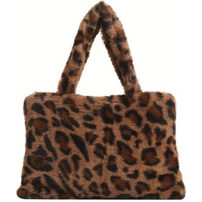 Dames Koeienprint Mini Schoudertassen Vrouwelijke Winter Pluche Onderarmtassen Luipaard Zebra Patroon Pluizige Tote Bags Kleine Portemonnees black