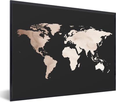 Poster in lijst - Fotolijst 80x60 cm - Posters - Wereldkaart - Zwart - Wit - Posterlijst zwart - Decoratie - Wanddecoratie woonkamer - Muurdecoratie slaapkamer