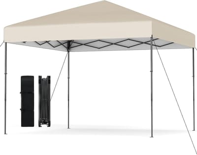 COSTWAY Paviljoen, 3x3 m, pop-up vouwpaviljoen, in hoogte verstelbaar, met draagtas, UV50+, tuinpaviljoen, incl. 8 haringen en 4 windtouwen, partytent, vouwtent voor tuin, terras, wit