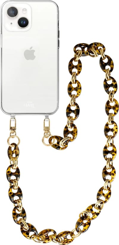 xoxo Wildhearts silicone case met koord - Transparant telefoonhoesje met koord - telefoonketting - Marble Brown - Lang koord - Cord Case - geschikt voor Apple iPhone 15 Plus hoesje - Ketting met marmere look - marmer - bruin