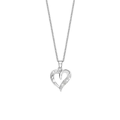 Lucardi Dames Ketting met hart zirkonia - Echt Zilver - Ketting - Cadeau - 42 cm - Zilverkleurig
