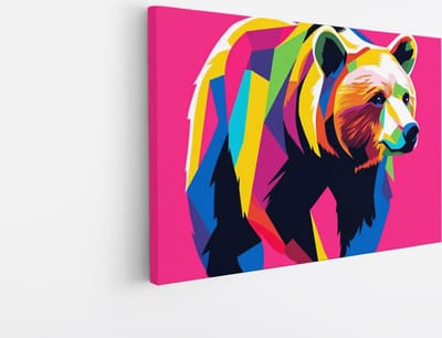 Saammp Canvas Schilderij - Kleurrijke Beer - Natuur - Dieren - 45x30 - Foto op canvas - Wanddecoratie - Muurdecoratie Woonkamer - Slaapkamer decoratie - Canvas Print