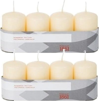 Trend Candles Cilinderkaarsen/stompkaarsen - set 8x - creme wit - 5 x 8 cm - 18 branduren