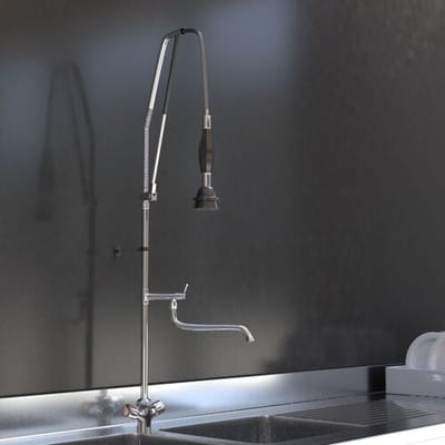 GGM Gastro Einloch Geschirrbrause 8000 - mit Mischbatterie & 2 Mischventilen - für Wandmontage Zilver