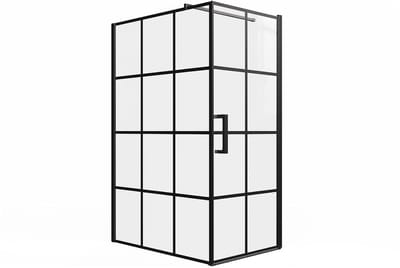 Vente-unique Vaste douchewand met draaideur met bedrukking, mat zwart, 120 x 80 x 190 cm - CAPARICA L 120 cm x H 190 cm x D 80 cm