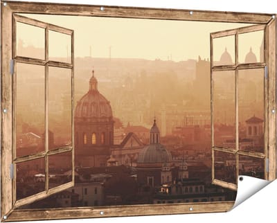 Gards Tuinposter Doorkijk Rome Stad bij Zonsopgang - 150x100 cm - Tuindoek - Tuindecoratie - Wanddecoratie buiten - Tuinschilderij