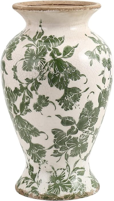 Keramische vaas in vintage Toscaanse stijl met Chinoiserie bloemenpatroon - rustieke decoratie voor woonkamer, kantoor en boekenplank, perfect voor duizendjarige stijl en interieurverlichting