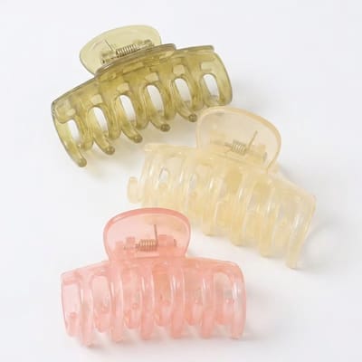 Set van 3 transparante haarclips – haar klemmen – dames – kunststof haar accessoires – geelgroen, zachtgeel en roze – glanzend helder effect – stevige grip