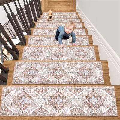 20*76CM Tapijt Traptreden Antislip Trapmatten Verwijderbaar Traptapijt 4-pack Veilige traptredebescherming Geschikt voor kinderen, ouderen en huisdieren