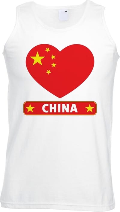 China singlet shirt/ tanktop met Chinese vlag in hart wit heren S