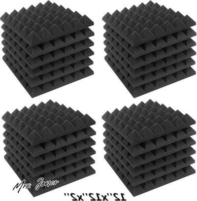 Mrs. Jones Akoestische geluidsschuimpanelen 24 stuks 5 x 30 x 30 cm/2 x 12 x 12 inch houtskool geluidsisolatie behandeling studio wandbekleding geluidsabsorberende brandwerende piramide zwart wandpaneel .